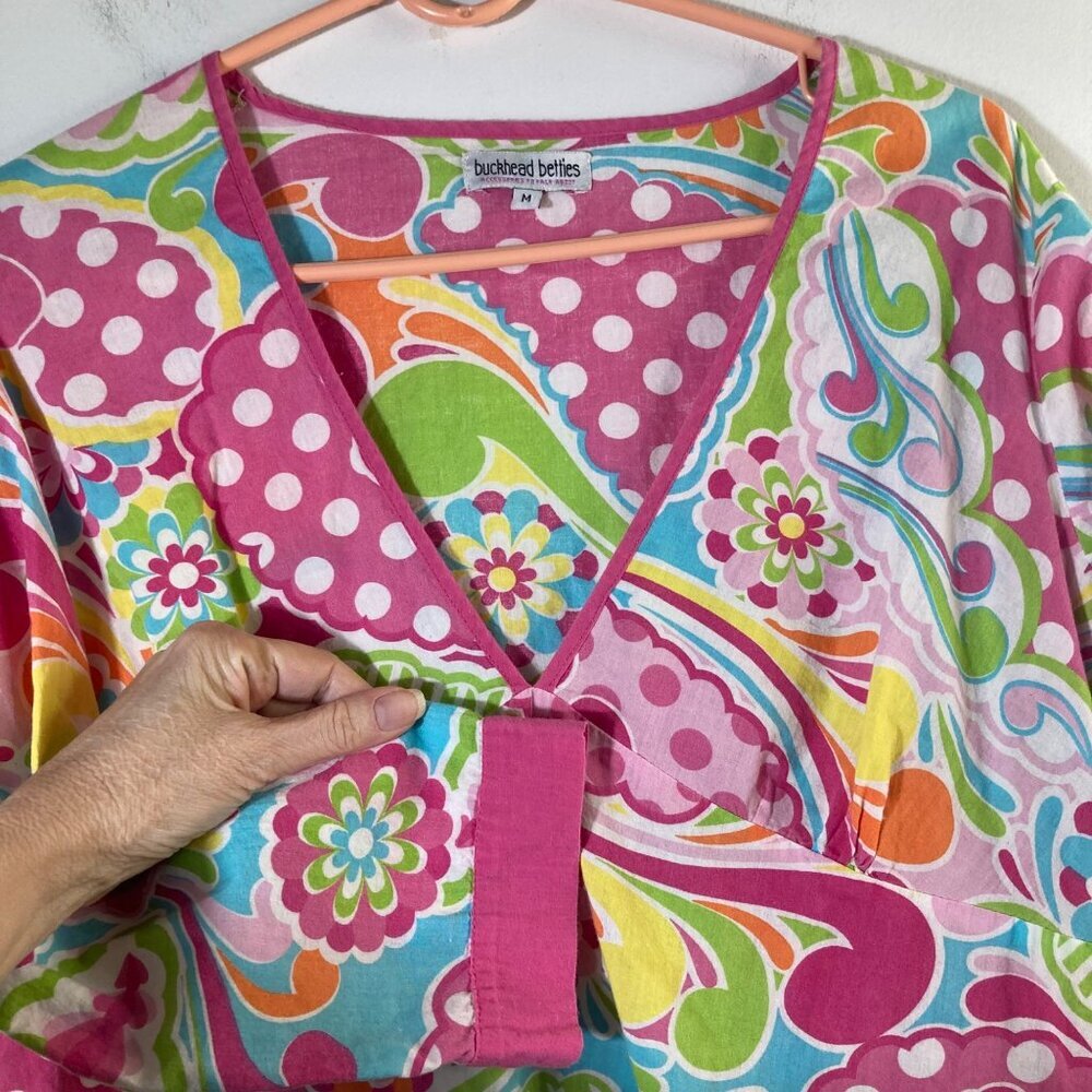 Womens Buckhead Betties V Neck Baby Doll Floral Tunic Dress 3/4 Sleeve M Cotton - Picture 4 of 7